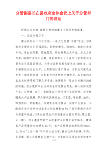 分管副县长在县政府全体会议上关于分管部门的讲话