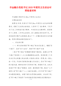 市金融办党组书记2025年度民主生活会对照检查材料