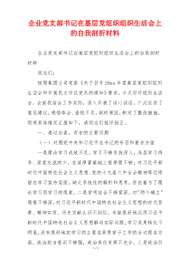 企业党支部书记在基层党组织组织生活会上的自我剖析材料