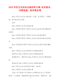 2025年民主生活会全套材料方案、征求意见、对照检查、批评意见等