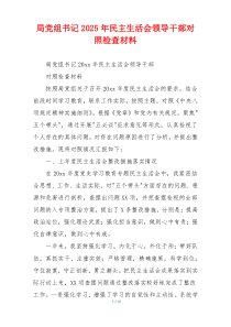 局党组书记2025年民主生活会领导干部对照检查材料