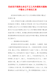 民政局开展群众身边不正之风和腐败问题集中整治工作情况汇报