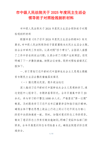 市中级人民法院关于2025年度民主生活会领导班子对照检视剖析材料