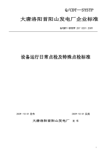 大唐洛阳首阳山发电厂设备运行日常点检及特殊点检标准0