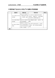 中型房地产企业分公司生产计划统计考核指标