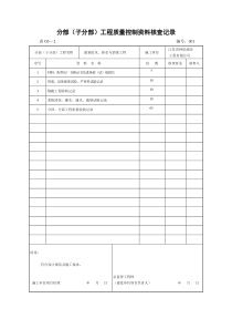 分部(子分部)工程质量控制资料核查记录