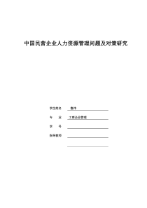 毕业论文：中国民营企业人力资源管理问题及对策研究