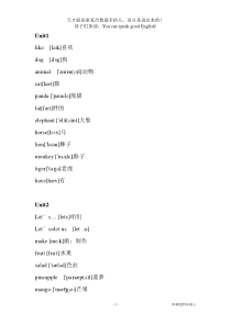 江苏译林版本四年级上册4A英语单词表(附带音标)