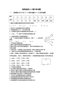 高中物理选修3-1期中考试题(含答案)