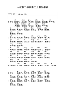 二年级语文上册生字表(带拼音及组词)