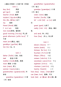 人教版小学英语·三年级下册·单词表(带有音标)