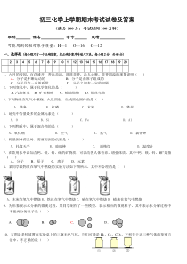 初三化学上学期期末考试试卷及答案