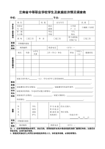 云南省中等职业学校学生及家庭经济情况调查表