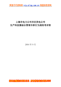 上海市电力公司市区供电公司生产科技兼综合管理专职行为规范考评表