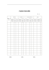 产品别生产成本计算表（DOC 1页）