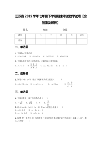 江苏省2019学年七年级下学期期末考试数学试卷【含答案及解析】