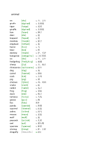动物英语单词大全-带音标-动物英语单词汇总