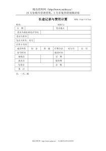 酒店长途记录与费用计算表