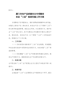 附件1厦门市农产品质量安全专项整治农业“三品”检查实施工作方