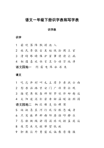 语文一年级下册识字表和写字表(含拼音)