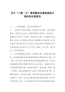 关于“三重一大”事项集体决策制度执行情况的自查报告