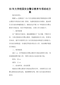 XX年大学校园安全警示教育专项活动方案