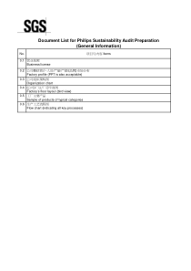 Document List for Philips Sustainability Audit Pre