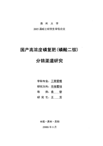 国产高浓度磷复肥(磷酸二铵)分销渠道研究