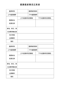 学校假期值班情况记录表