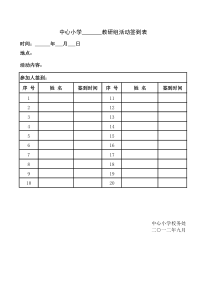 中心小学教研活动签到表