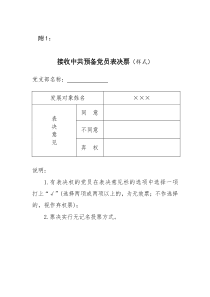 接收中共预备党员表决票(样式)