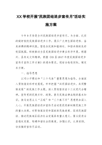 XX学校民族团结进步宣传月活动方案