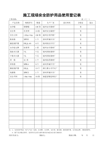 施工现场安全防护用品使用登记表