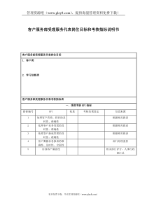 国安创想公司客户服务部受理服务代表岗位目标和考核指标说明书