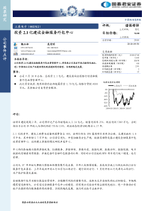 国泰君安-三泰电子-002312-投资21亿建设金融服务外