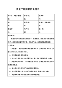 生产制造型企业质量工程师职位说明书