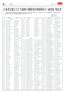 江苏省文化厅关于互联网上网服务营业场所设立（或变更）的公告