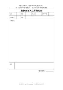 餐饮服务员业务档案表