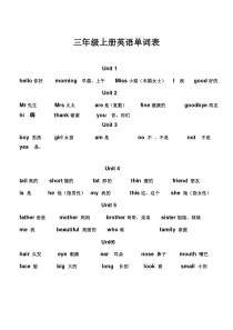 上海牛津版三年级上册英语单词表