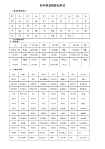 初中化学常见物质化学式(表格)