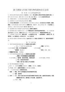 新人教版七年级下册生物每课知识点总结