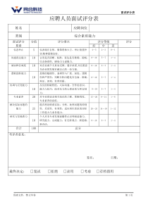 应聘人员面试评分表