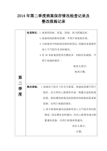 2014年第二季度病案保存情况检查记录及整改措施记录