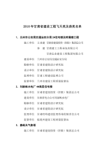 2010年甘肃省建设工程飞天奖及获奖名单