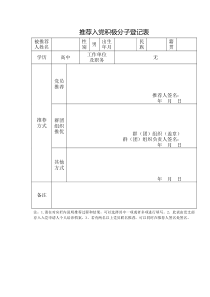 推荐入党积极分子登记表及填写模板