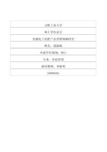 昊源化工化肥产品营销策略研究