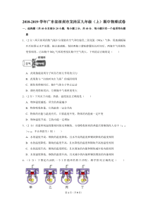 2018-2019学年广东省深圳市龙岗区九年级(上)期中物理试卷