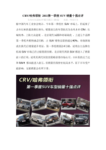 CRV／哈弗领衔 XXXX第一季度SUV销量十强点评