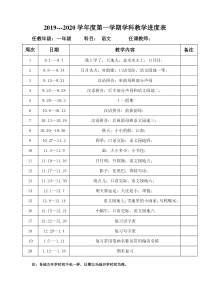 2019年秋季部编版一年级上册语文教学进度表