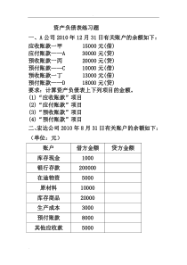 资产负债表练习题